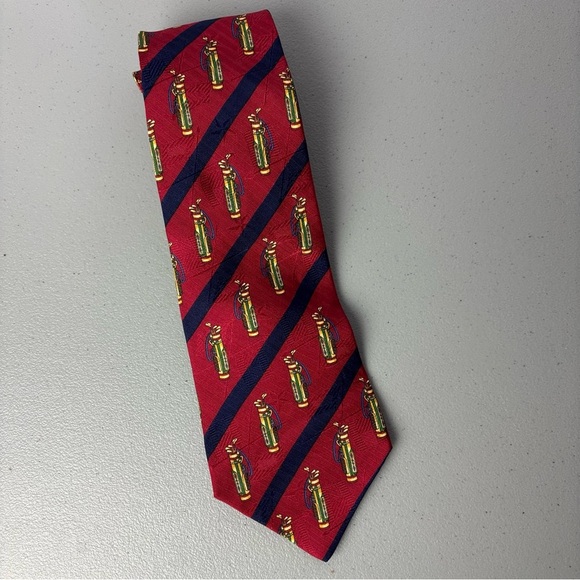 Tommy Hilfiger Men's Neck Tie Golf Preppy Repp Silk Made in USA Red Blue College - Picture 1 of 8